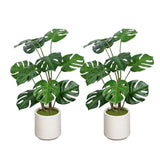 Set of Two 30" Green Artificial Elephant Ear Tree In Round White Pot - HomeRoots - Flyclothing LLC