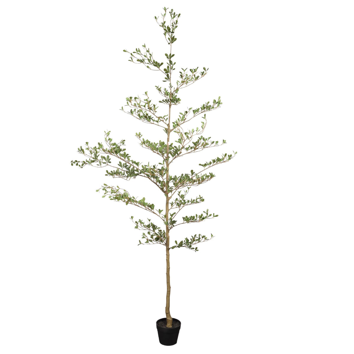 84" Green Artificial Olive Tree In Round Black Pot