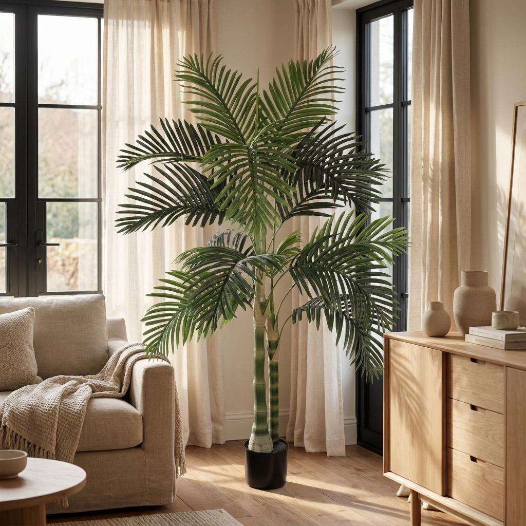 60" Green Artificial Palm Tree In Round Black Pot - HomeRoots - Flyclothing LLC
