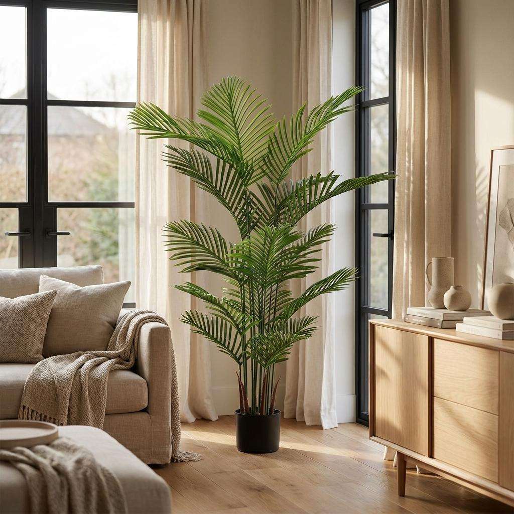 Set of Two 62" Green Artificial Palm Tree In Round Black Pot - HomeRoots - Flyclothing LLC