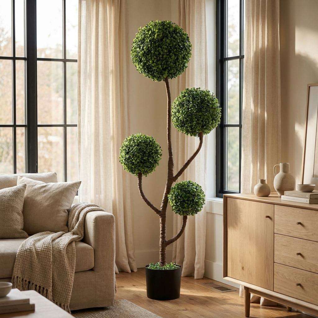 48" Green Artificial Boxwood Tree In Round Black Pot - HomeRoots - Flyclothing LLC