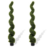 Set of Two 72" Green Artificial Boxwood Tree In Round Black Planter - HomeRoots - Flyclothing LLC