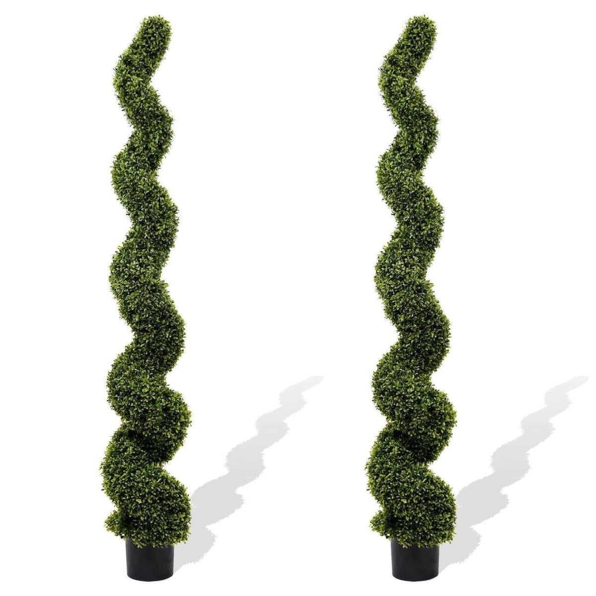 Set of Two 72" Green Artificial Boxwood Tree In Round Black Planter - HomeRoots - Flyclothing LLC