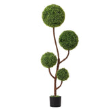 60" Green Artificial Boxwood Tree In Round Black Planter - HomeRoots - Flyclothing LLC