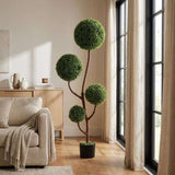 60" Green Artificial Boxwood Tree In Round Black Planter - HomeRoots - Flyclothing LLC