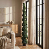 84" Green Artificial Boxwood Tree In Round Black Planter - HomeRoots - Flyclothing LLC