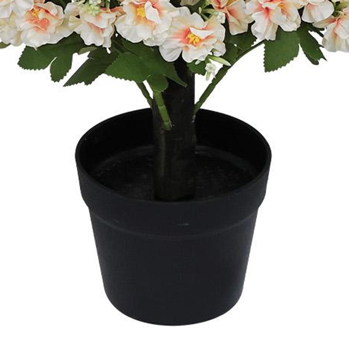 Set of Two 24" Peach And Pink Artificial Flowering Tree In Round Black Pot - HomeRoots - Flyclothing LLC