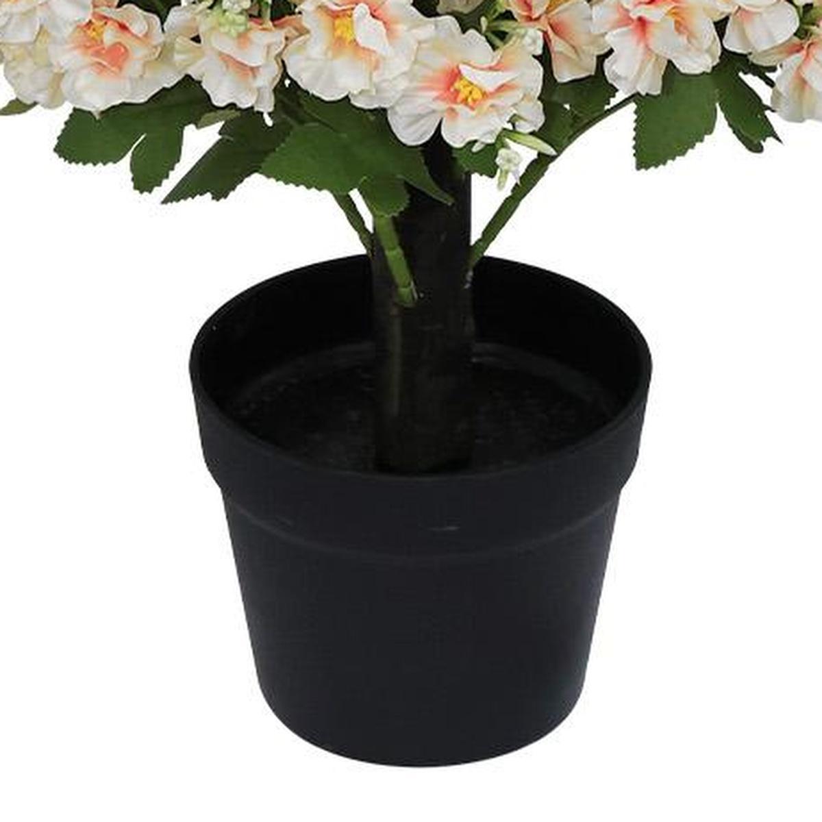 Set of Two 24" Peach And Pink Artificial Flowering Tree In Round Black Pot - HomeRoots - Flyclothing LLC