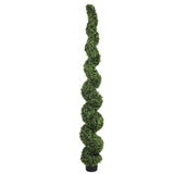 84" Green Light Green And Dark Green Artificial Boxwood Tree In Round Black Planter - HomeRoots - Flyclothing LLC