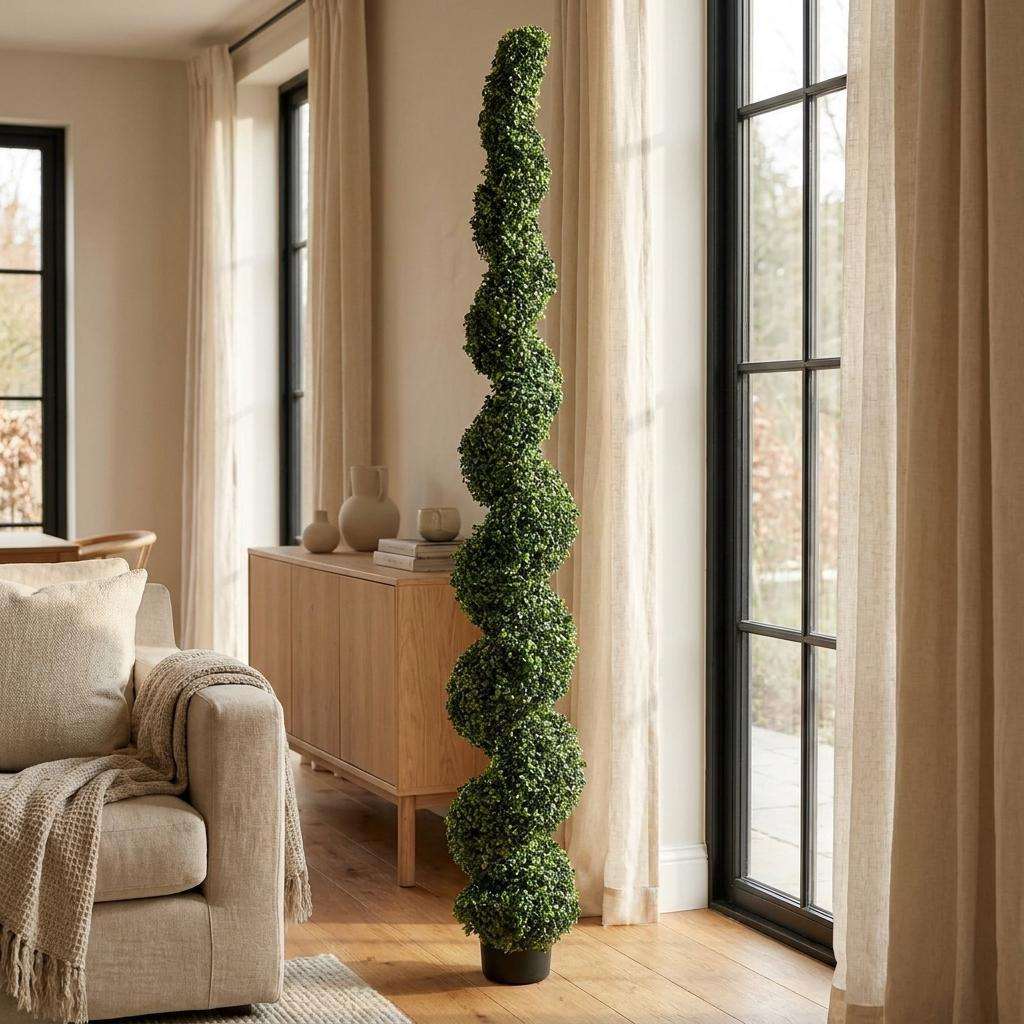 84" Green Light Green And Dark Green Artificial Boxwood Tree In Round Black Planter - HomeRoots - Flyclothing LLC