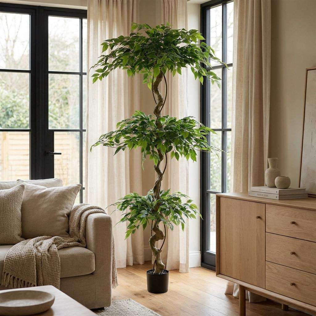 72" Green Artificial Ficus Tree In Round Black Pot - HomeRoots - Flyclothing LLC