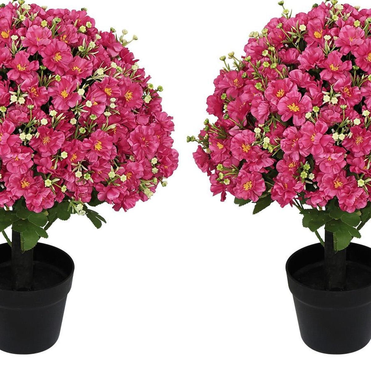 Set of Two 24" Red Artificial Flowering Tree In Round Black Pot - HomeRoots - Flyclothing LLC