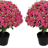 Set of Two 24" Red Artificial Flowering Tree In Round Black Pot - HomeRoots - Flyclothing LLC