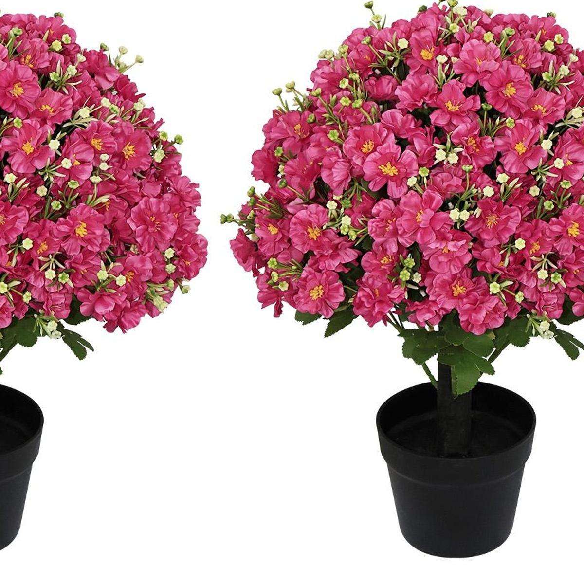 Set of Two 24" Red Artificial Flowering Tree In Round Black Pot - HomeRoots - Flyclothing LLC