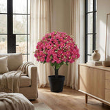 Set of Two 24" Red Artificial Flowering Tree In Round Black Pot - HomeRoots - Flyclothing LLC