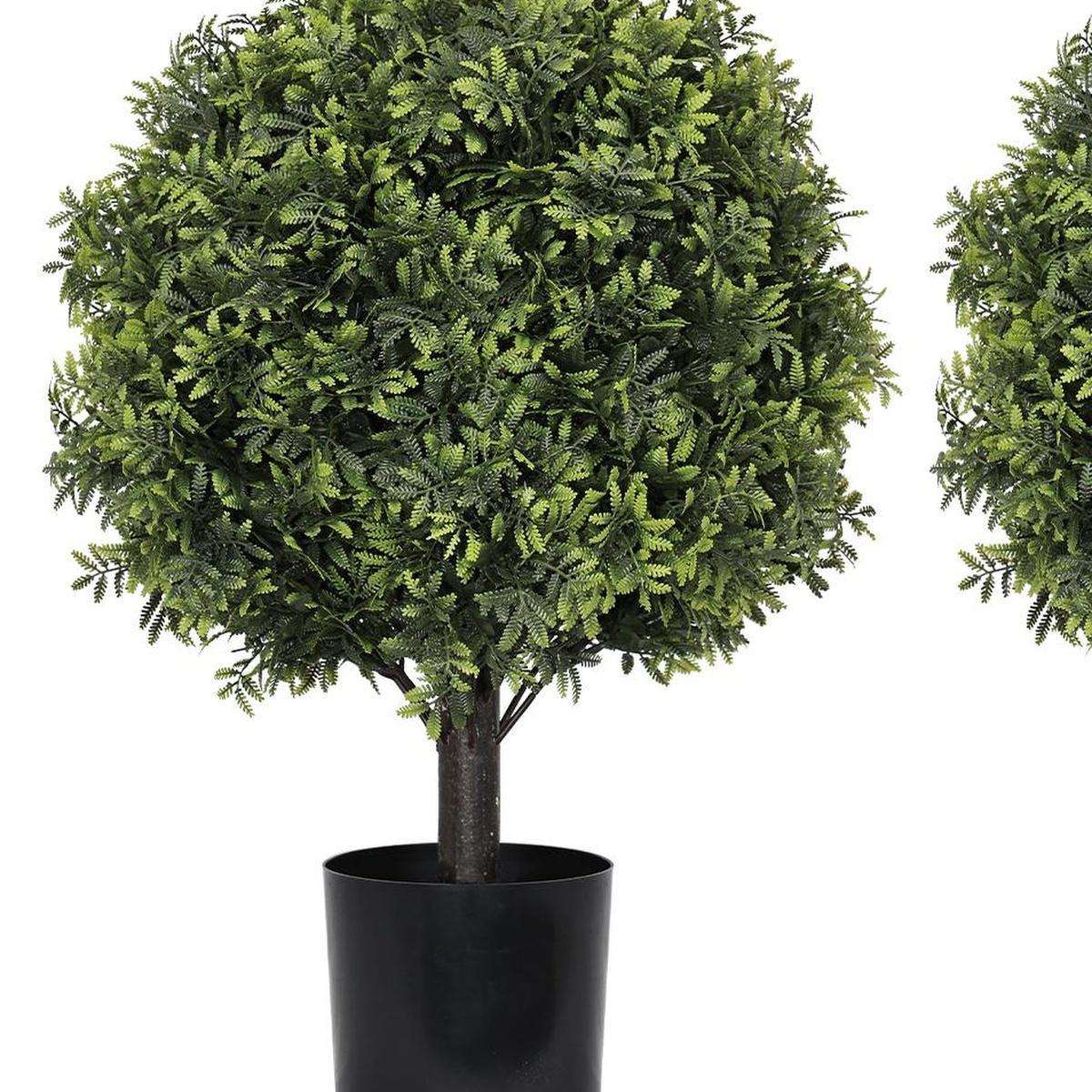 Set of Two 22" Green Artificial Boxwood Tree In Round Black Pot - HomeRoots - Flyclothing LLC