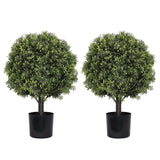 Set of Two 22" Green Artificial Boxwood Tree In Round Black Pot - HomeRoots - Flyclothing LLC