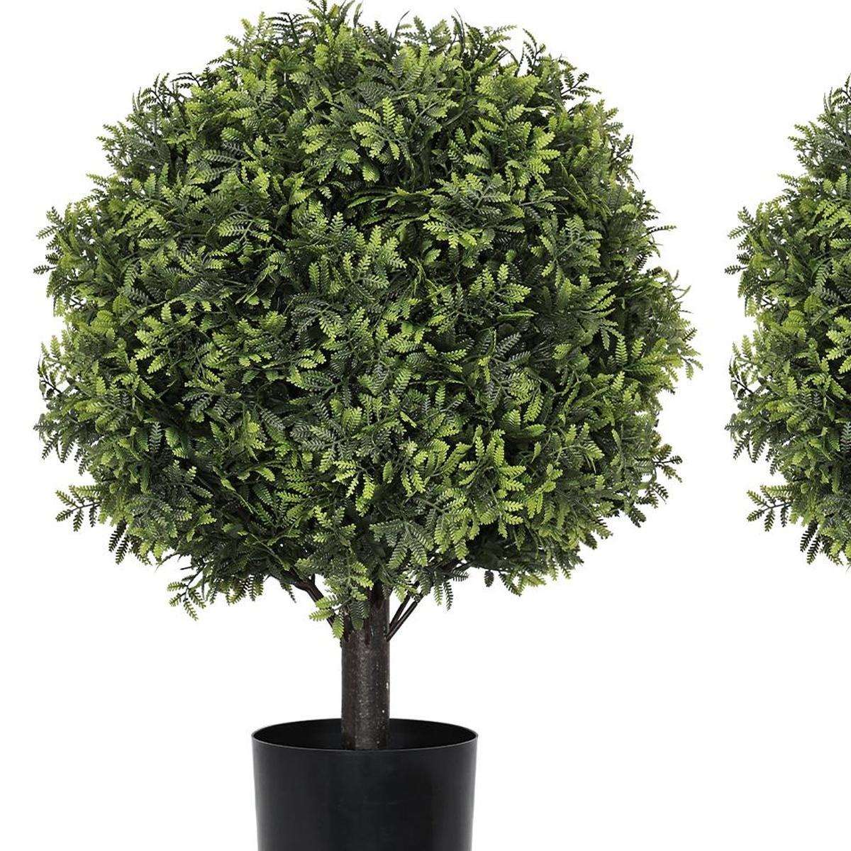 Set of Two 22" Green Artificial Boxwood Tree In Round Black Pot - HomeRoots - Flyclothing LLC