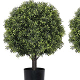 Set of Two 22" Green Artificial Boxwood Tree In Round Black Pot - HomeRoots - Flyclothing LLC