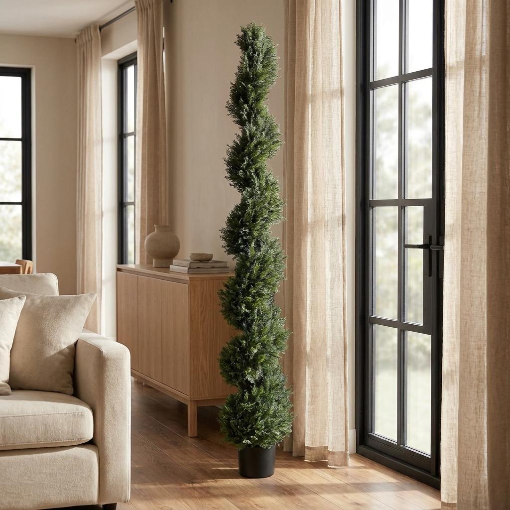 Set of Two 72" Green Artificial Cedar Tree In Round Black Pot - HomeRoots - Flyclothing LLC