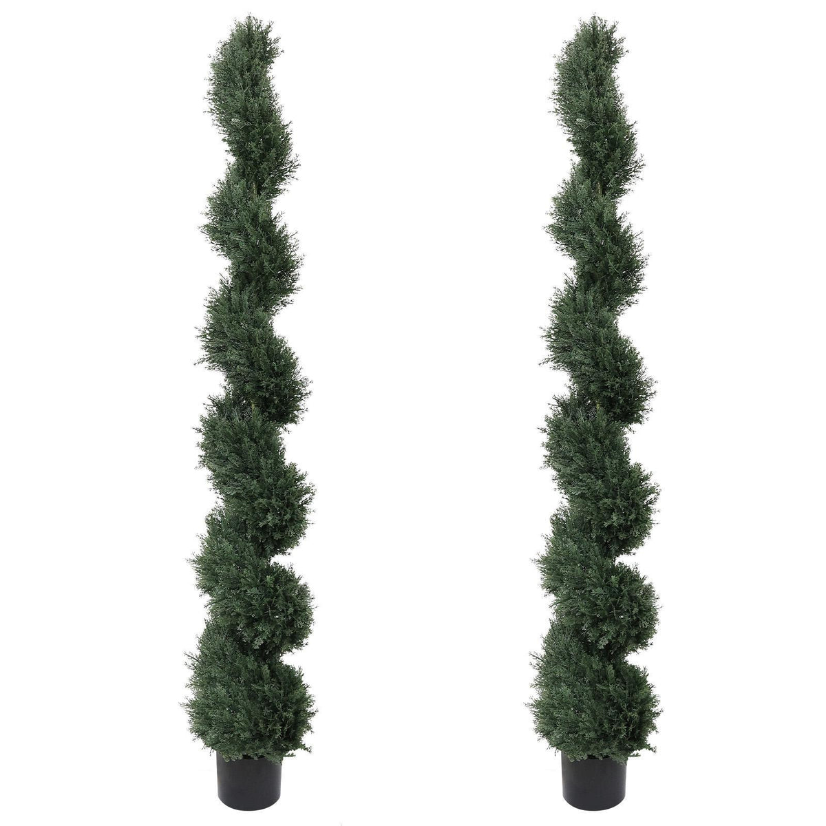 Set of Two 72" Green Artificial Cedar Tree In Round Black Pot - HomeRoots - Flyclothing LLC