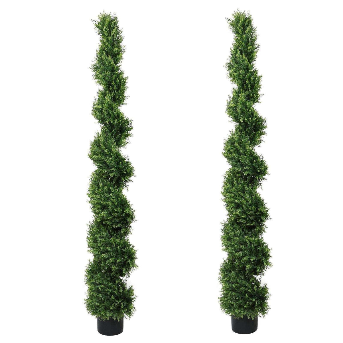 Set of Two 72" Dark Green And Light Green Artificial Cypress Tree In Round Black Pot - HomeRoots - Flyclothing LLC