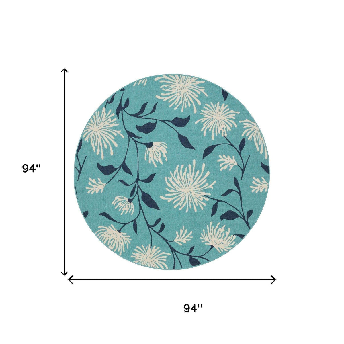8' Blue Ivory Navy Blue And Teal Blue Round Floral Indoor Outdoor Area Rug - HomeRoots - Flyclothing LLC