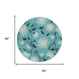 8' Blue Ivory Navy Blue And Teal Blue Round Floral Indoor Outdoor Area Rug - HomeRoots - Flyclothing LLC