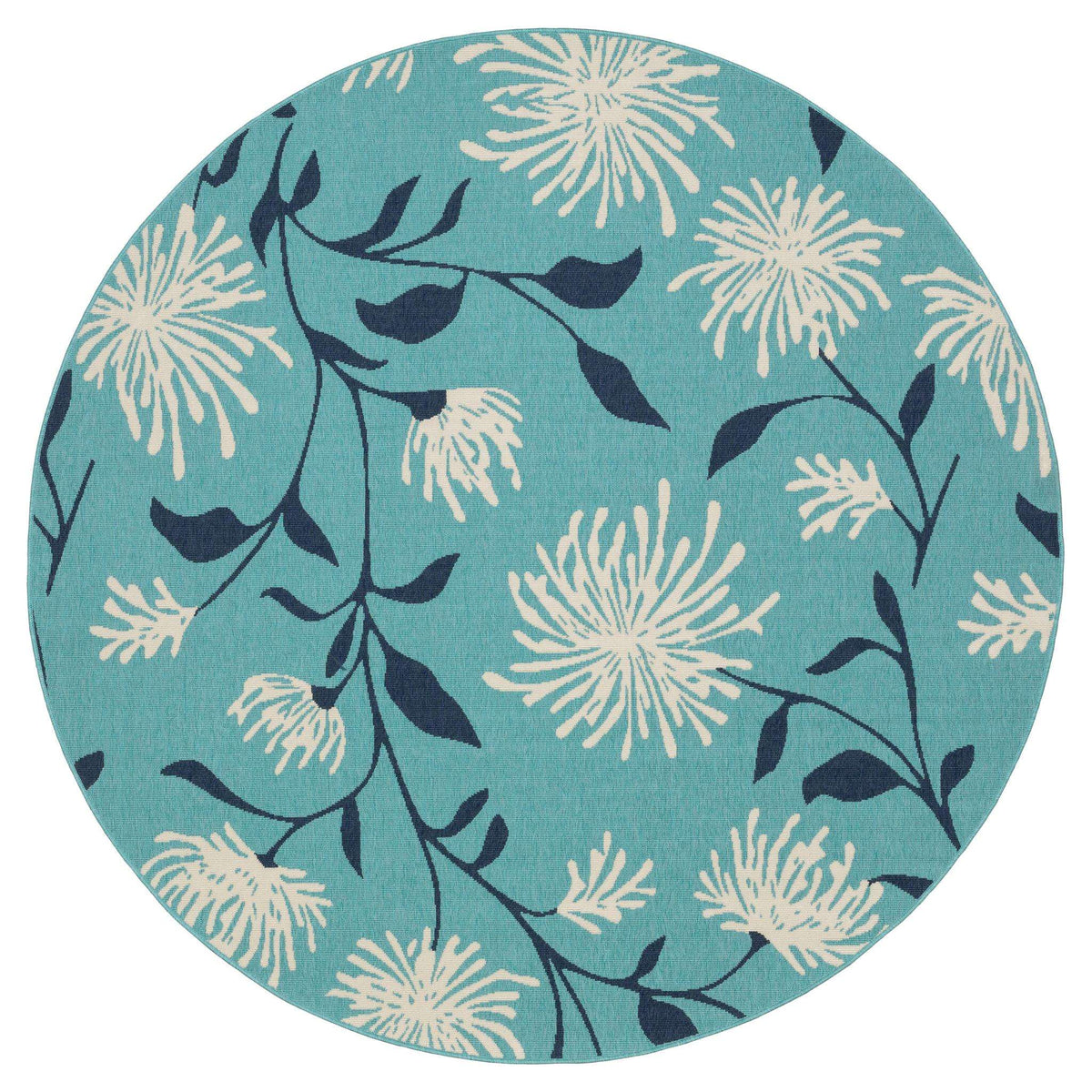 8' Blue Ivory Navy Blue And Teal Blue Round Floral Indoor Outdoor Area Rug - HomeRoots - Flyclothing LLC