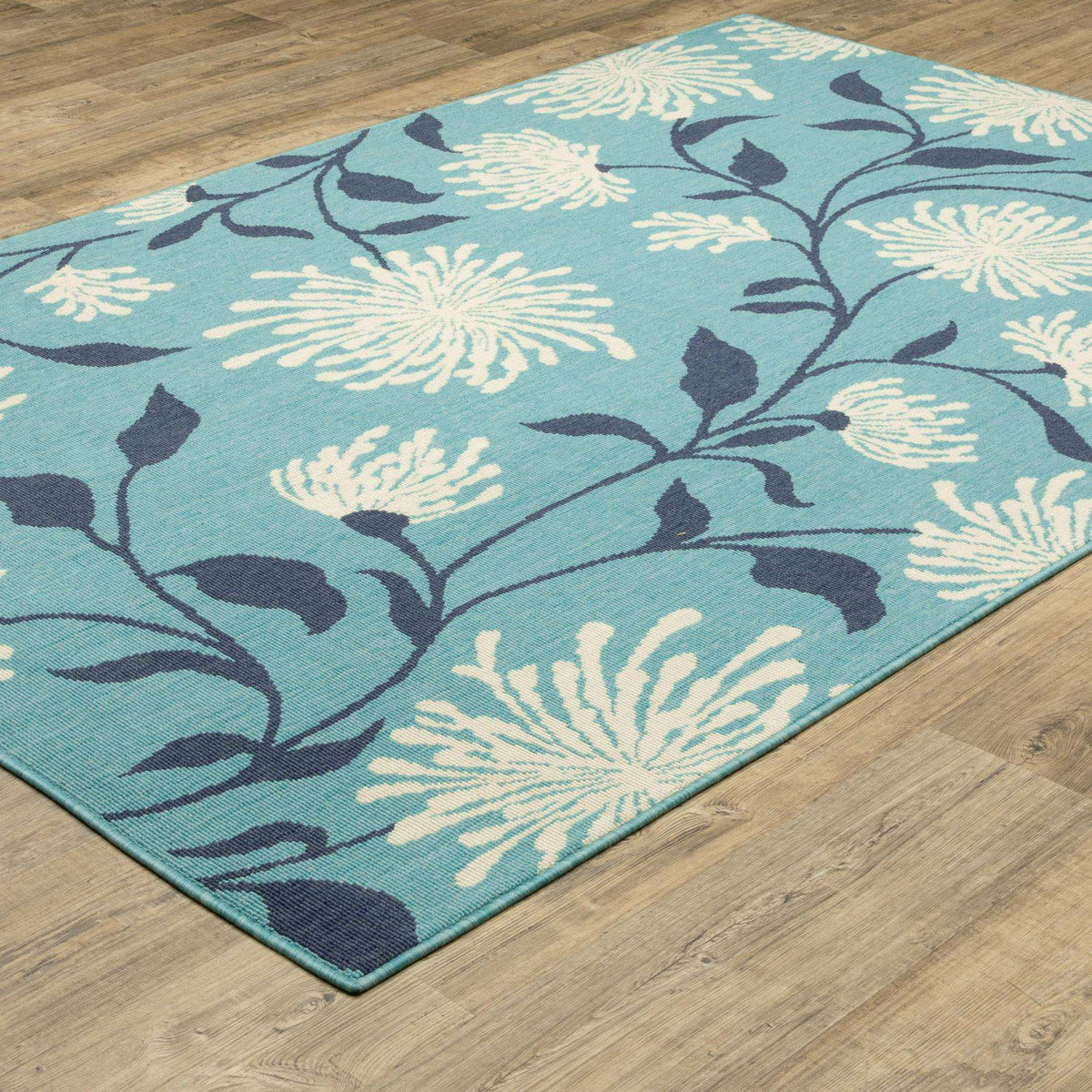 8' Blue Ivory Navy Blue And Teal Blue Round Floral Indoor Outdoor Area Rug - HomeRoots - Flyclothing LLC