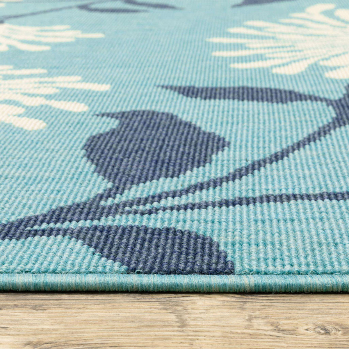 8' Blue Ivory Navy Blue And Teal Blue Round Floral Indoor Outdoor Area Rug - HomeRoots - Flyclothing LLC