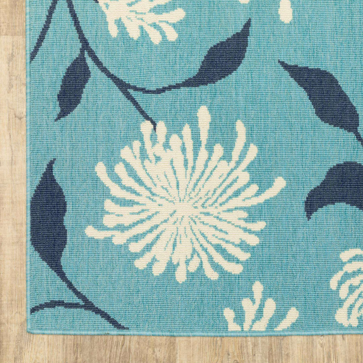 8' Blue Ivory Navy Blue And Teal Blue Round Floral Indoor Outdoor Area Rug - HomeRoots - Flyclothing LLC