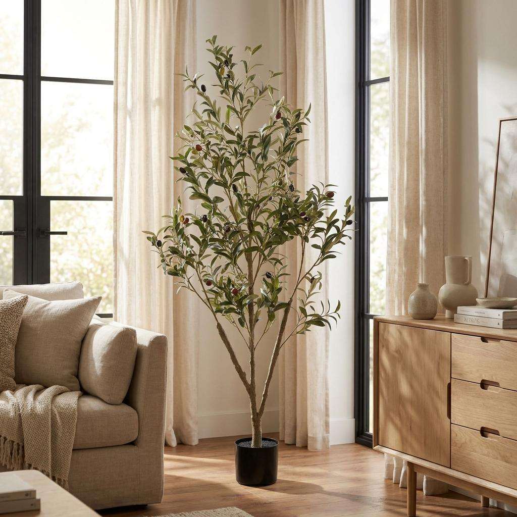 60" Green Artificial Olive Tree In Round Black Pot - HomeRoots - Flyclothing LLC