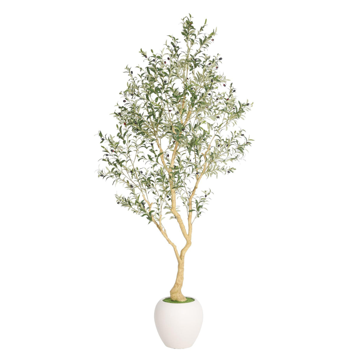 98" Green Artificial Olive Tree In Round White Pot