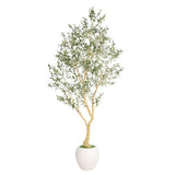 98" Green Artificial Olive Tree In Round White Pot