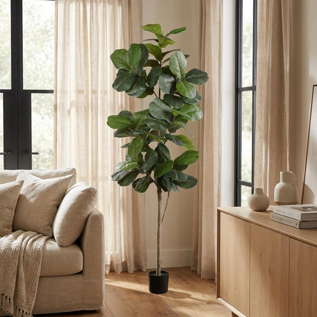 84" Green Artificial Fiddle Leaf Tree In Round Black Pot - HomeRoots - Flyclothing LLC