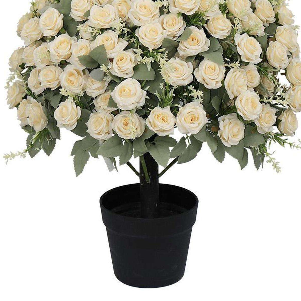Set of Two 24" White Artificial Flowering Tree In Round Black Pot - HomeRoots - Flyclothing LLC