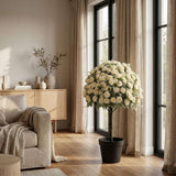 Set of Two 24" White Artificial Flowering Tree In Round Black Pot - HomeRoots - Flyclothing LLC