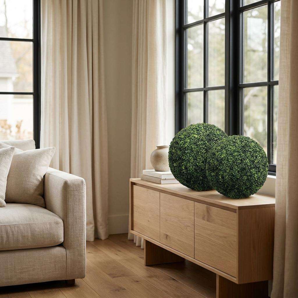 Set of Two 22" Dark Green Artificial Boxwood Tree - HomeRoots - Flyclothing LLC