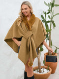 Fuzzy Trim Open Front Poncho - Trendsi - Flyclothing LLC