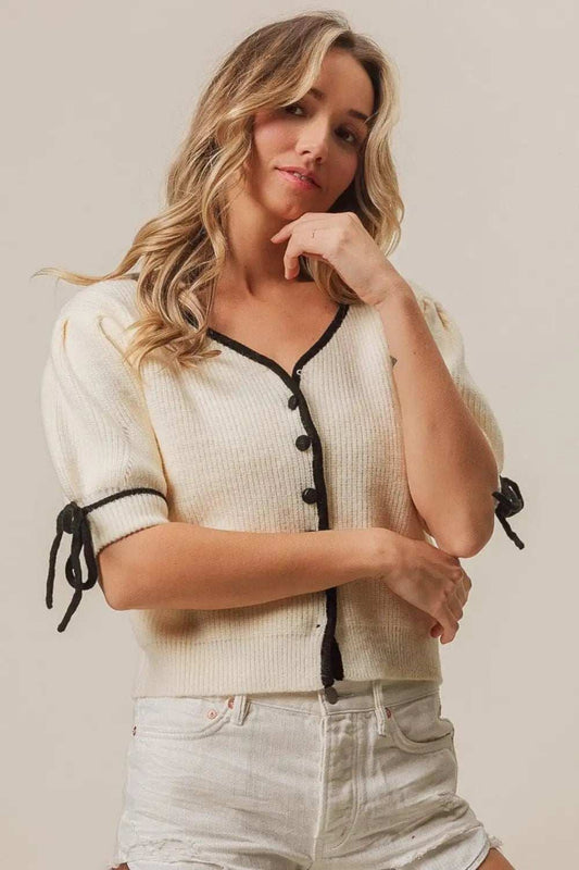 BiBi Contrast Binding Buttoned Cardigan - Trendsi - Flyclothing LLC