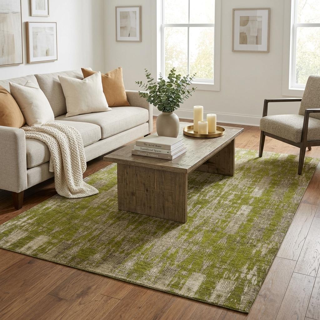 5' X 8' Olive Green And Taupe Moroccan Shag Washable Area Rug With UV Protection - HomeRoots - Flyclothing LLC