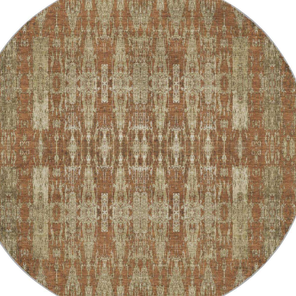 8' Orange And Taupe Moroccan Shag Washable Round Rug With UV Protection - HomeRoots - Flyclothing LLC