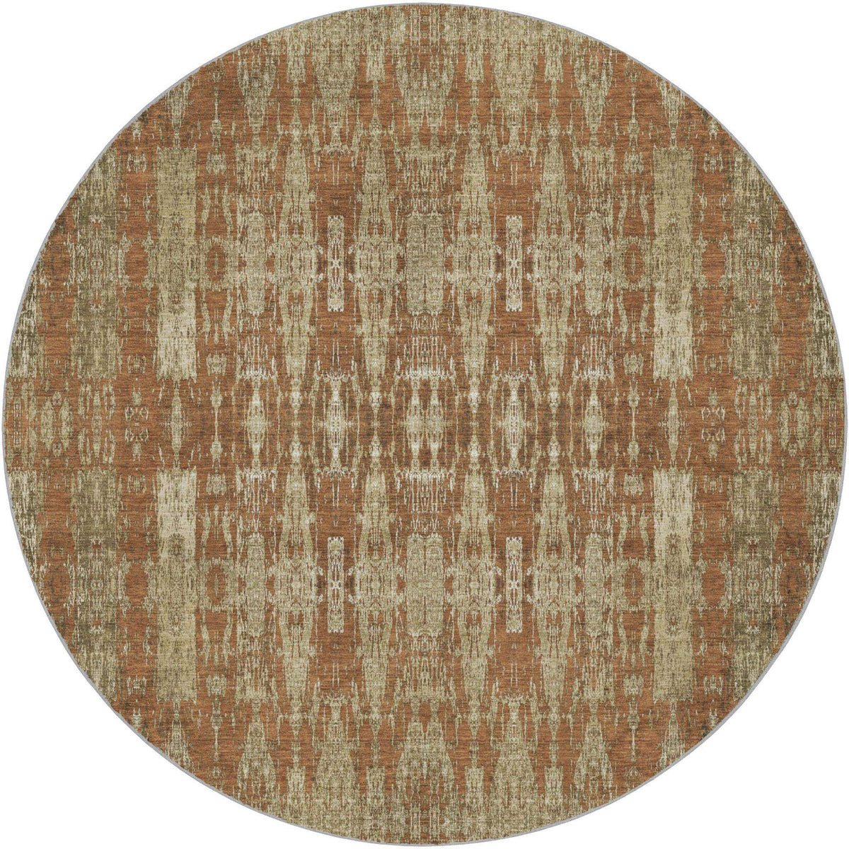 8' Orange And Taupe Moroccan Shag Washable Round Rug With UV Protection - HomeRoots - Flyclothing LLC