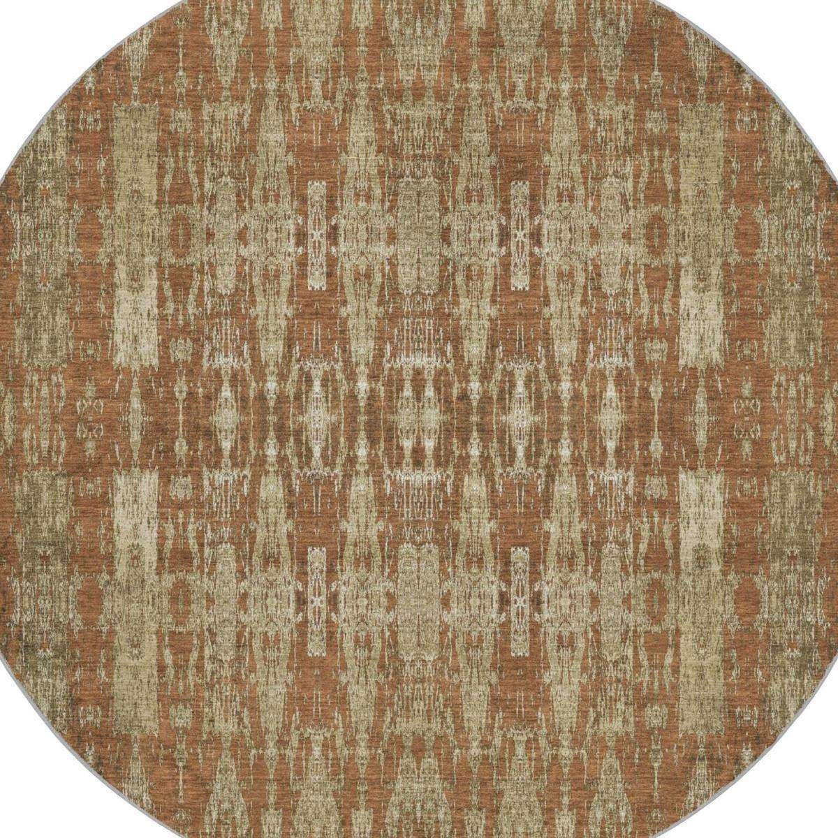 8' Orange And Taupe Moroccan Shag Washable Round Rug With UV Protection - HomeRoots - Flyclothing LLC