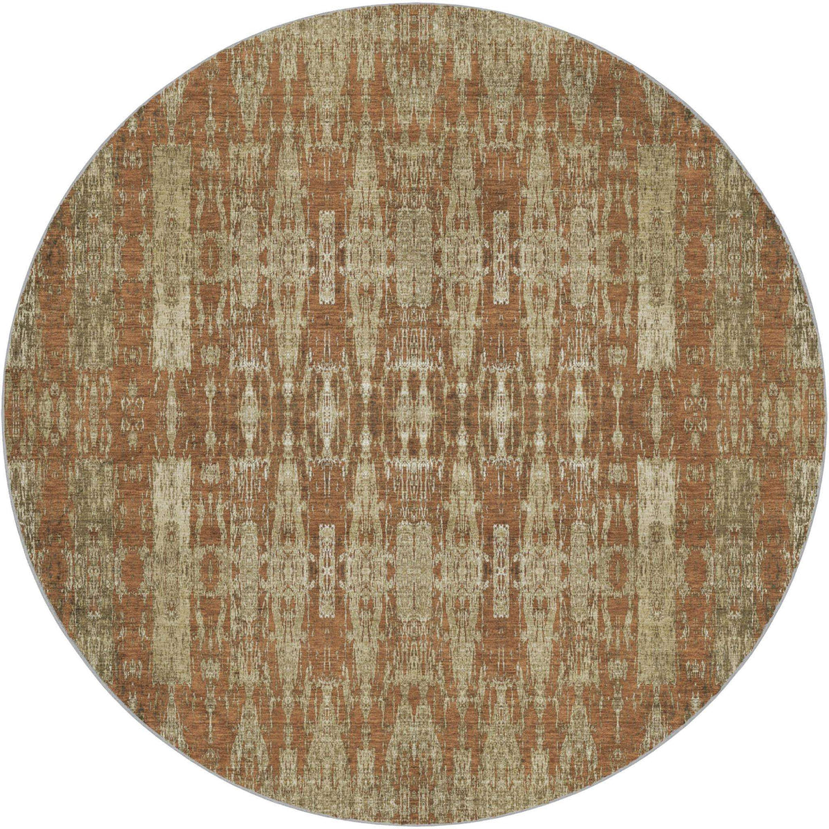 8' Orange And Taupe Moroccan Shag Washable Round Rug With UV Protection - HomeRoots - Flyclothing LLC