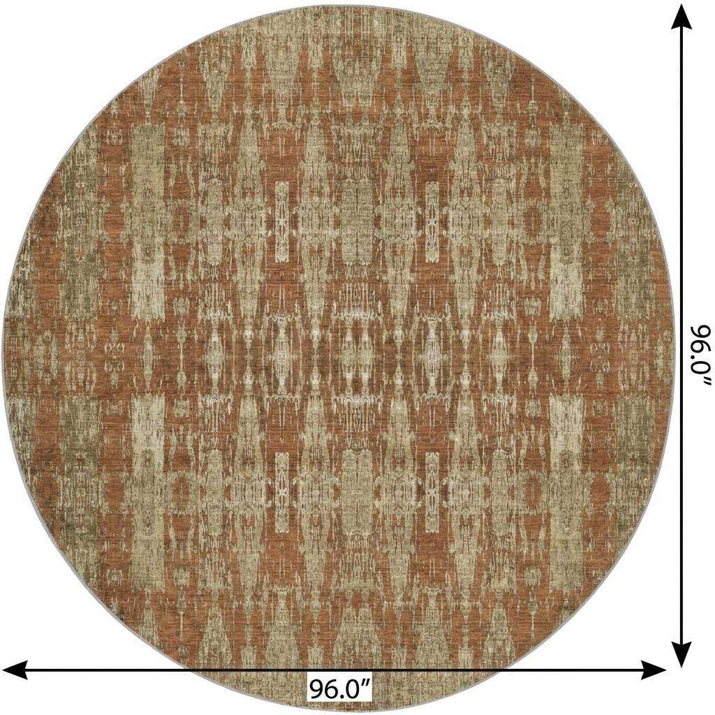 8' Orange And Taupe Moroccan Shag Washable Round Rug With UV Protection - HomeRoots - Flyclothing LLC