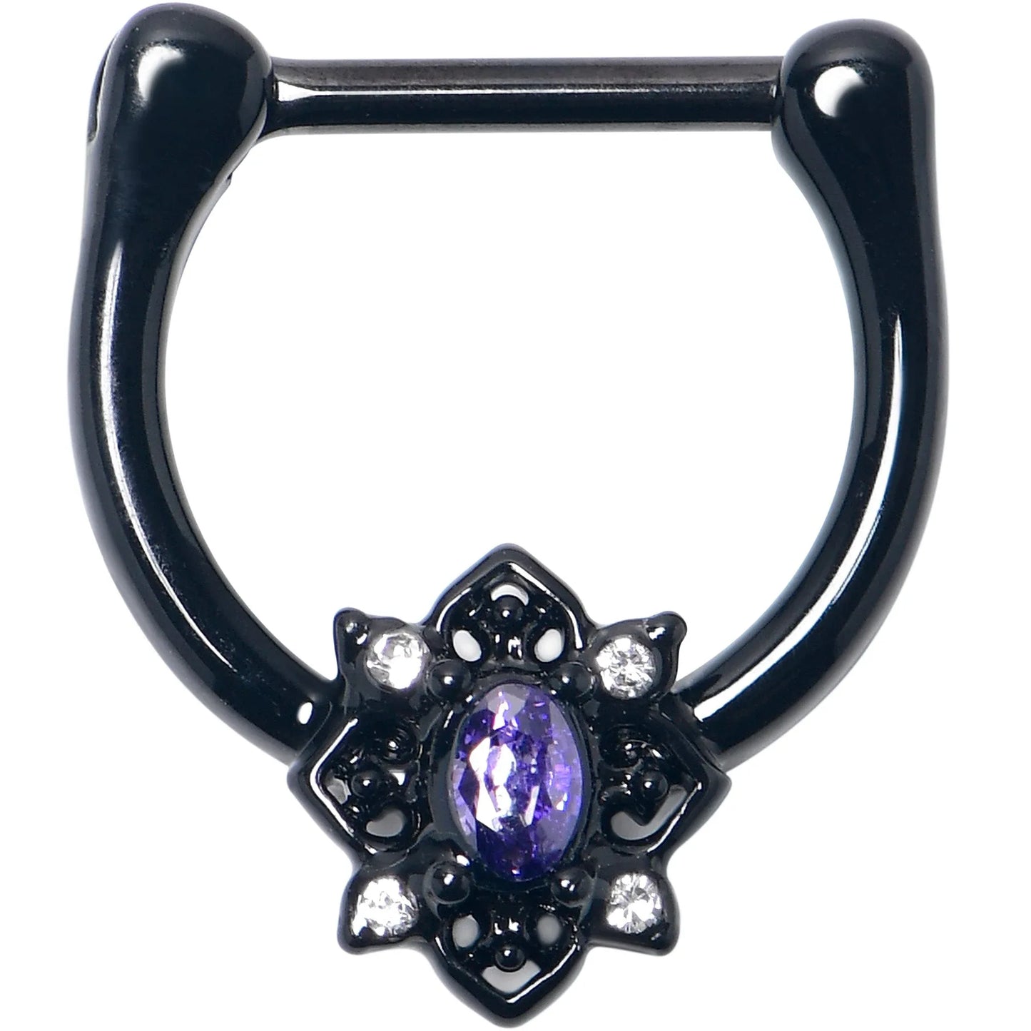 16G 5/16 Purple Gem Black Scrolling Hearts Cartilage Clicker - BodyCandy - Flyclothing LLC