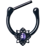 16G 5/16 Purple Gem Black Scrolling Hearts Cartilage Clicker - BodyCandy - Flyclothing LLC
