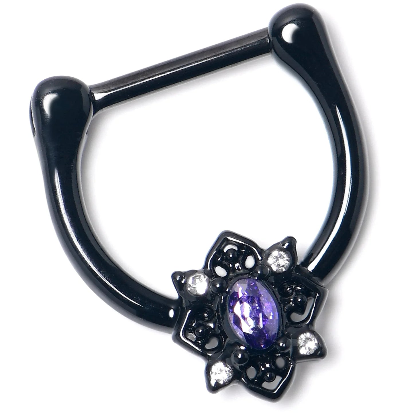 16G 5/16 Purple Gem Black Scrolling Hearts Cartilage Clicker - BodyCandy - Flyclothing LLC